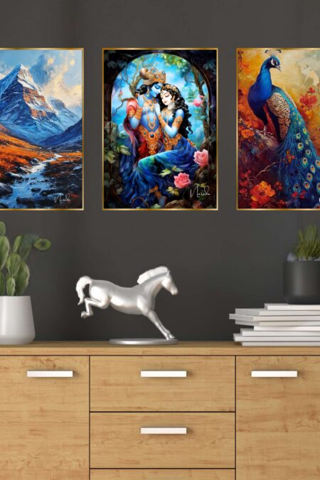 Set of Three Wall Paintings for Wall Dacoration Golden Framed Wall Paintings for Living Room & Bedroom Wall Art for Home Decoration & Office Wall Décor (18x12 inch CH-GD3-1)