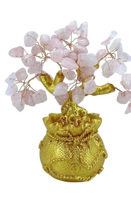 Crystal Tree Decor Natural Crystal Money Tree Ornament with Base for Good Luck, Wealth& Prosperity- Home Office Decor Spiritual Gift (Pink)