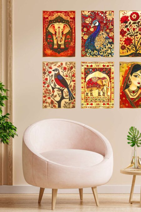 Set of Six Wall Paintings for Wall Dacoration Golden Framed Wall Paintings for Living Room & Bedroom Wall Art for Home Decoration & Office Wall Décor (17x13 inch CH-GD6-8)