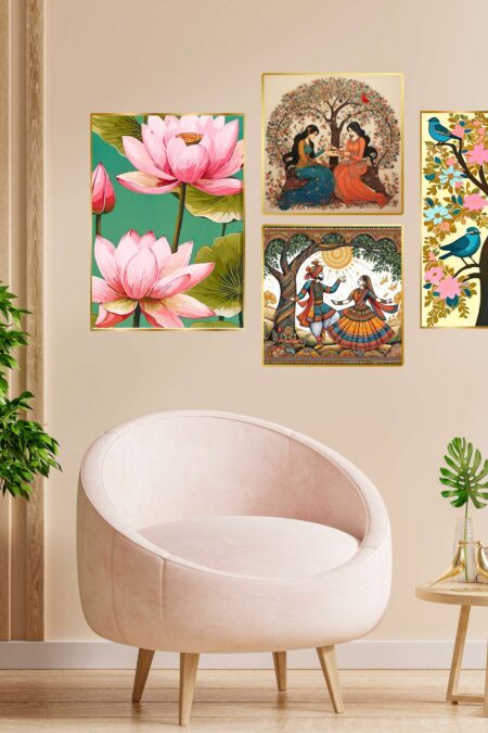 Set of Four Wall Paintings for Wall Dacoration Golden Framed Wall Paintings for Living Room & Bedroom Wall Art for Home Decoration & Office Wall Décor (13x10 inch CH-GD4-11)