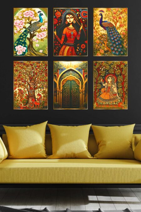 Set of Six Wall Paintings for Wall Dacoration Golden Framed Wall Paintings for Living Room & Bedroom Wall Art for Home Decoration & Office Wall Décor (17x13 inch CH-GD6-2)
