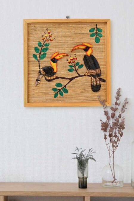 Bamboo Art Couple Hornbill Painting For Home Decor | Bamboo Art Gift For Multiple Occasions