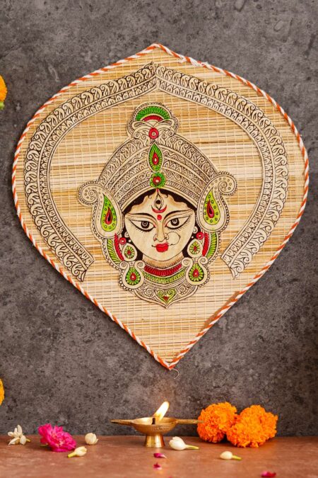 Bamboo Hand Crafted Leaf Design Wall Hangings Of Durga Ji For Home Decor | Bamboo Art For Wall Decor